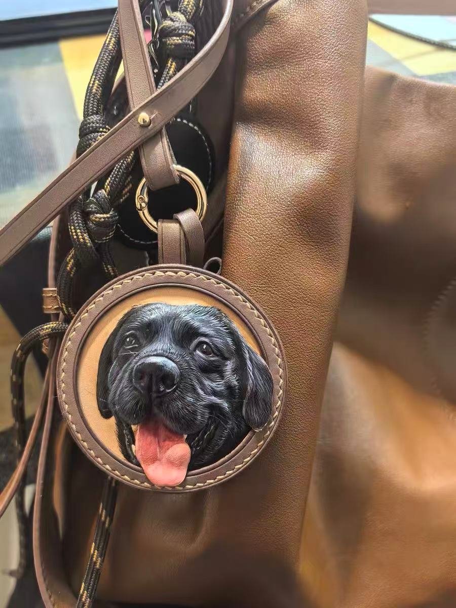 crafting handmade leather pet portrait keychain