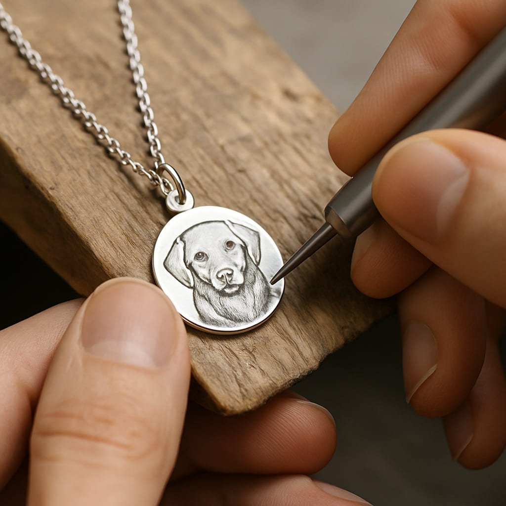 artisan engraving paw print charm