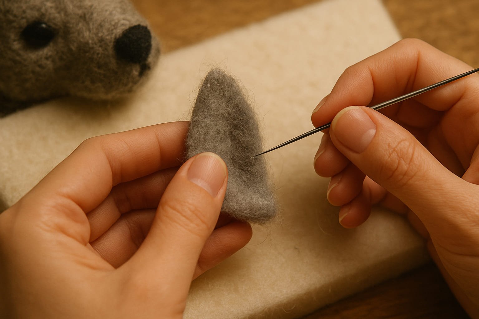 artist felting tiny cat ear