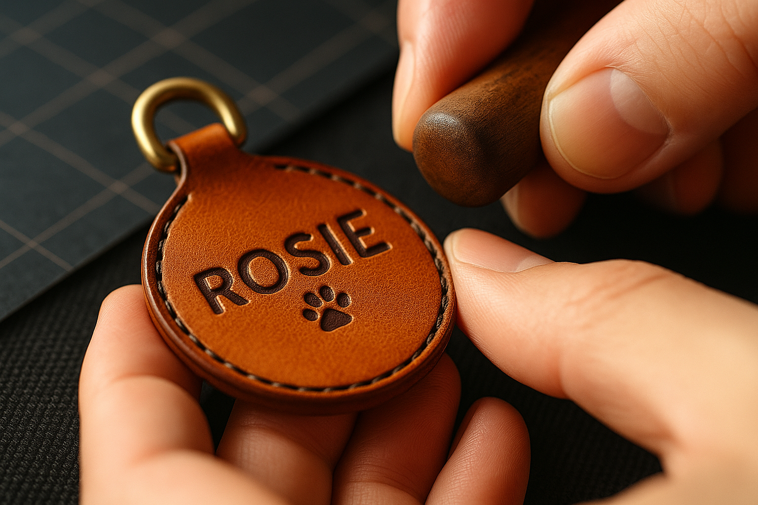 crafting leather patina tag close-up