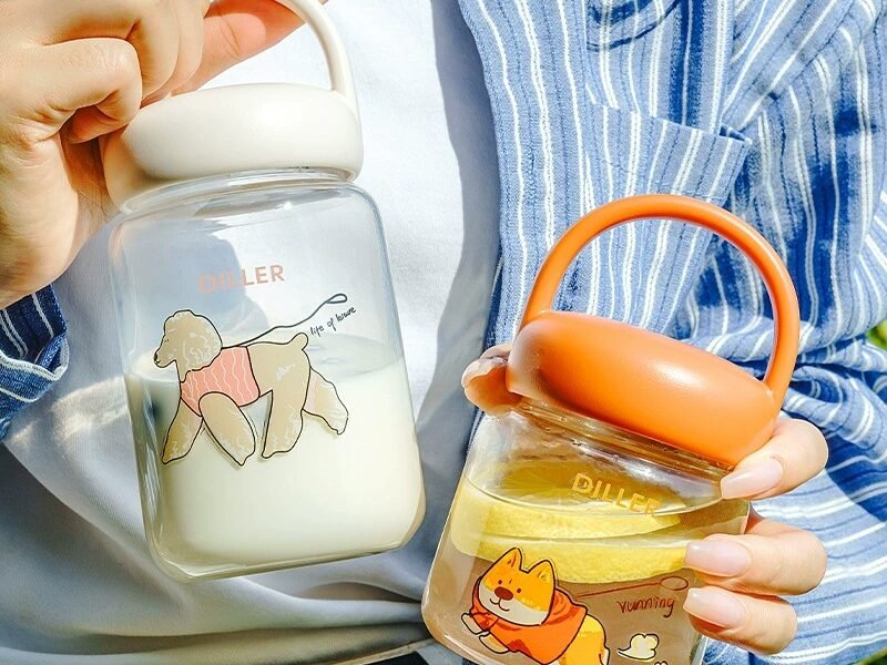 Leak-Proof Cartoon Glass Water Bottle